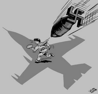 2008 sluttede i blod: Israelsk massakre mod Gaza Tegning af Carlos Latuff
