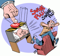 Carlos Latuff: Et tryk på panikkanppen -  Medierne og svineinfluenzaen