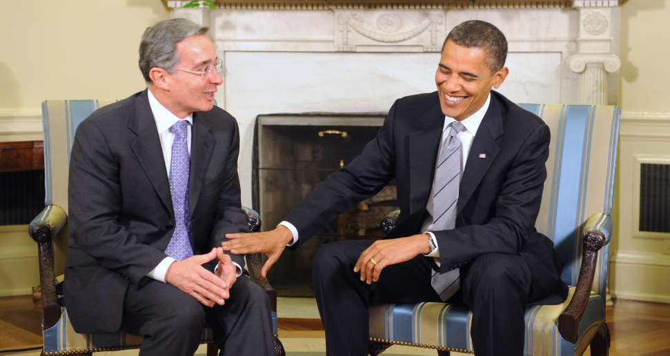 Alvaro  Uribe og Barack Obama i Det Hvide Hus