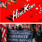 Hong Kong demonstranter toner rent flag for USA imperialismen